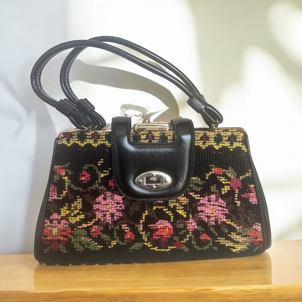Vintage 1960s Tapestry Carpetbag Handbag – Floral Print – Classic 60s Fashion – - Picture 2 of 8